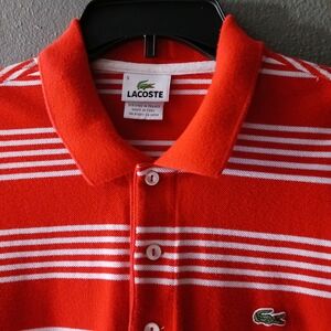 Lacoste Orange & White Striped Polo Shirt